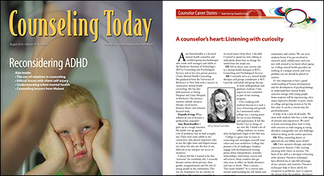 image - Amy Rosechandler featured in Counseling Today Magazine, August 2016